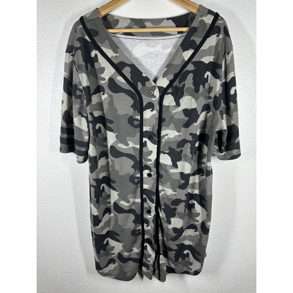 Balera Shirt Youth XL Gray Camo Short Sleeve‎ Button Front Dance Jersey Top